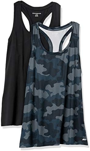 Amazon Essentials Women's Tech Stretch Racerback Tank Top (Available in Plus Size), Pack of 2, Black/Blue Camo, X-Large