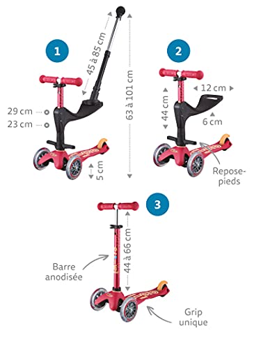 Micro® | Mini 3en1 Deluxe Plus Patinete con Asiento 3 Ruedas | Patinete Evolutivo | Asiento + Reposapiés + Bastón de Empuje | Altura Regulable | 1-5 Años | Niños y Niñas