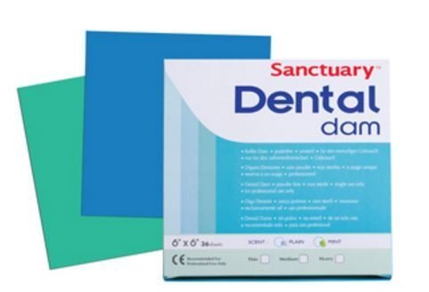 Sanctuary Latex Dental Dam,Powder Free (Blue 6" x 6" Heavy), Pack of 36