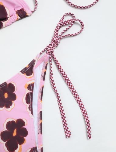 Image of ZAFUL Womens Printed Triangle Bikinis 2 Piece Halter Bikini Sets High Cut Bathing Suit Side Tie Swimsuits