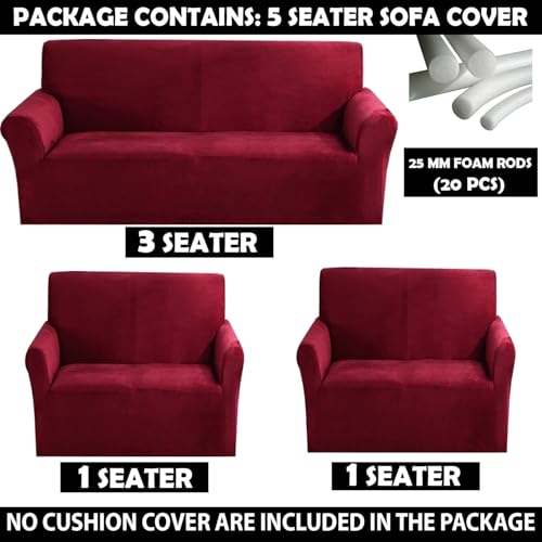 Image of Gifts Island Premium Velvet Sofa Cover 3 Seater and 2 Seater Fully Covered Universal 5 Seater Sofa Cover Non-Slip Sticky Elastic Stretchable Slipcover (Velvet Maroon)