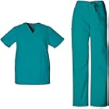 Cherokee Scrub Sets for Women and Men, 6 Pocket Medical Scrubs with V-Neck Top 4876 & Drawstring Cargo Pant 4100