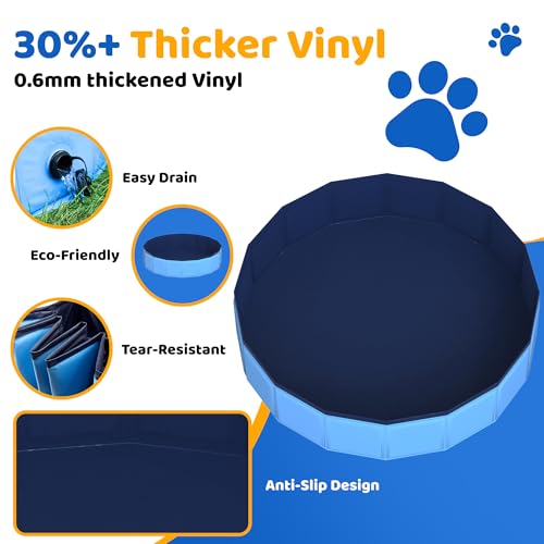 Image of CACSPS 79 inch x 12 inch Foldable Dog Pool - Collapsible Hard Plastic Kiddie Pool for Dogs & Kids, Non-Slip Pet Bath Tub for Outdoor Backyard Use, Lightweight & Portable (Blue)