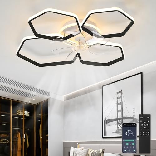 TuoyuanW Dormitorio Lampara Ventilador Techo Con Mando A Distancia Regulable Memoria Ventilador De Techo Con Luz DC Reversible 6 Velocidades Salón Ceiling Fan with Light Timer Moderno LED
