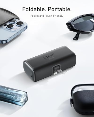 Image of Anker Nano 5,000mAh Portable Charger for iPhone, MFi Certified Built-in Lightning Connector, 12W Compact Battery Pack for iPhone 14 /13 /12 Series, Black