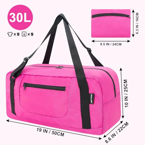 Image of HOLYLUCK Foldable Travel Duffel Bag For Women & Men Luggage Great for Gym - Fuchsia