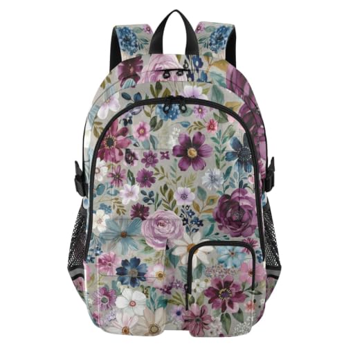 Mochilas escolares de flores bohemias moradas para el instituto y el trabajo
