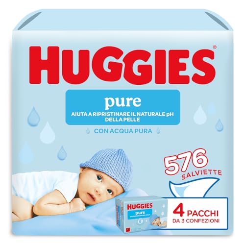 Huggies Pure Salviette Umidificate per Bambini, 12 Pacchi da 48 Pezzi, 576 Pz
