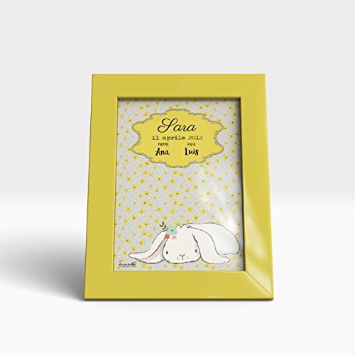 Lunadei Stampa personalizzata per Bambini | Modello CONIGLIETTA SARA | Regalo Originale per Neonati | Ideale per Nascita e Battesimo | Cartoncino di Alta Qualitá (200 g/m2) | Formato A5