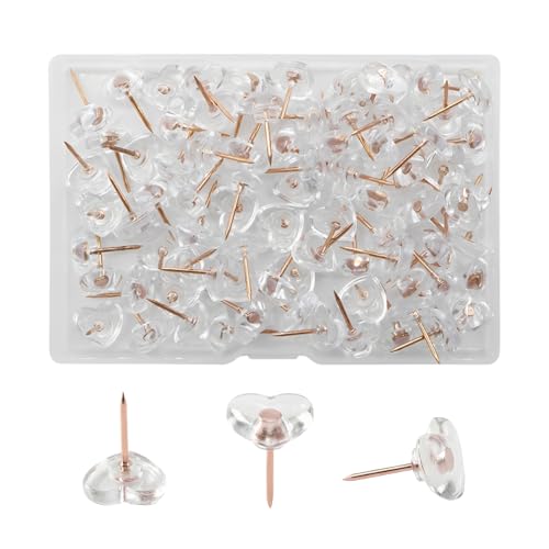 ZMaglorian Lot de 100 Punaises Cœur Rose Or avec Boîte – Punaise Murale et pour Tableau Liège – Épingles Décoratives pour Photos, Notes – Accessoires de...
