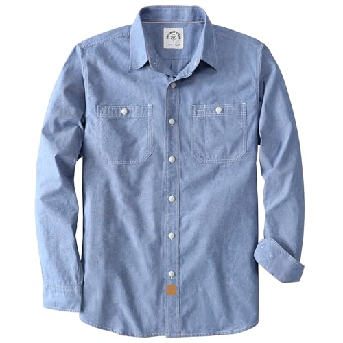 Dubinik® Chambray Hemd Herren 2 Brusttaschen Baumwoll Langarm Button Down Comfort Freizeit Arbeiten Regular Fit