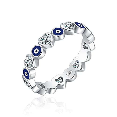 Koufeil Banda de Anillo de Mal de Ojo con Corazón Siempre Protegido, Anillos de Mal de Ojo de Plata de Ley 925 para Mujer, Anillo de Ojos Malvados Azul Minimalista Regalos de Joyería de la Suerte (8)