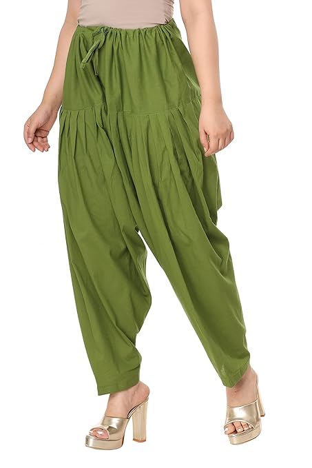 Woman's Readymade Regular Fit Patiala Pants || Solid Cotton Patiala || Cotton Salwar Pants || Loose Fit Punjabi Patiala Pants|| Free Size-image-2