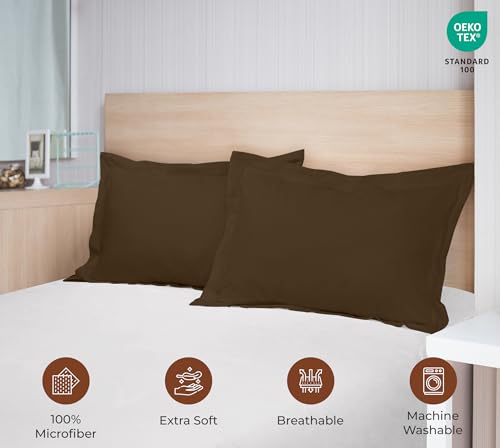 Image of Royale Linens Pillow Shams 2 Pack Standard Size 20x26 Inch - 1800 Microfiber - Bed Pillow Shams, Wrinkle Resistant Super Soft and Cozy - Back Overlap Closure - Oxford Pillowcase (Standard, Chocolate)