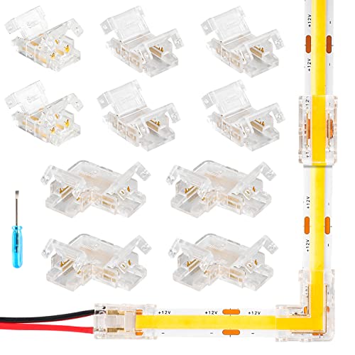 HOMELYLIFE 10 Pcs 2 Pin 8mm Mini COB LED Strip Connectors, Gapless Solderless Clear Connector, Strip to Wire Connectors×2