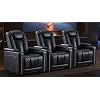CANMOV Electric Recliner Chairs Set of 3 Breathable Faux Leather Home Theater Seating Recliner with Ambient Lighting Power Recliner Chairs with USB Ports Cup Holders Hidden Arm Storage Black