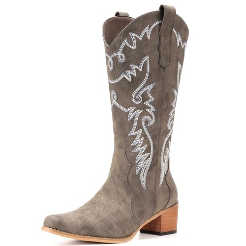 Image of IXU Cowboy Boots Women Pointy Toe Women's Mid Calf Western Cowgirl Boots | Casual Boots