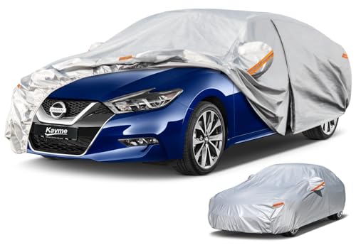 Image of Kayme 6 Layers Car Cover Custom Fit for Nissan Maxima (1988-2025) Waterproof All Weather for Automobiles, Outdoor Full Cover Rain Sun UV Protection.Silver