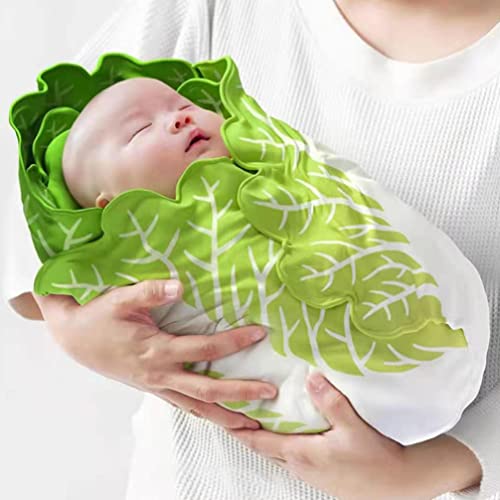 Image of Toddmomy Baby Cabbage Swaddle Blanket with Hat Kit Soft Green Lettuce Wrap for Newborns Infant Photography Prop and Nursery Bedding Accessory 33.46X33.46 Inch