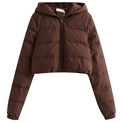 Veste courte coton femme marron S fini le froid grâce à la capuche