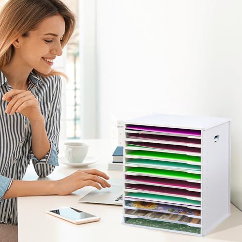 Image of Scrapbook Paper Organizer for Desk 8.5 x 11'', 12 Tier Desk Paper Organizer Storage, A4 Paper Sorter, Document Holder Storage, Scrapbook Paper Storage Rack for Home Office