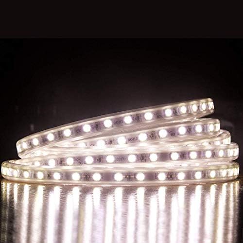 CBCGT 16.4 Feet/5M, 6000K Pure White, 110V - 120V AC unit Flexible Flat LED Strip Rope Light, 300 Units SMD5050 LEDs, Indoor/Outdoor Use, Accessories Included
