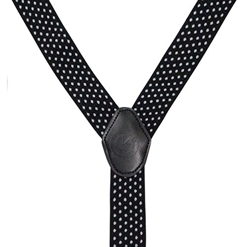 Image of The Tie Hub Suspenders for Men | Black Polka Slim Clip-On Y-Back Elastic Braces | Adjustable 1.25 Inch | Formal Wedding Office