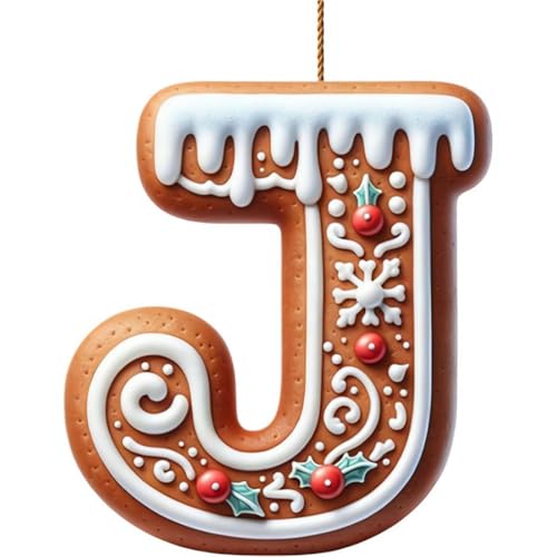 26 Gingerbread Alphabet Letter Ornaments, 2d Flat A To Z Letters - Xmas Tree Hanging Ornaments for Diy Crafts, Christmas Tree Candy Cane Initial Letter Pendant, Mini Monogram Hanging Decorations