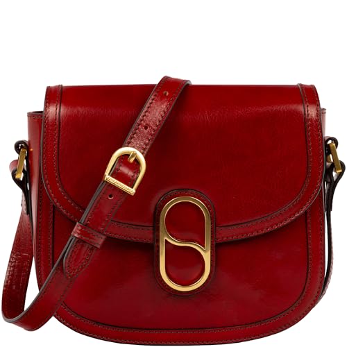 Image of Time Resistance Full-Grain Leather Crossbody Bag – Shoulder Bag with Magnetic Closure - Leather Messenger Bag for Women (Red)