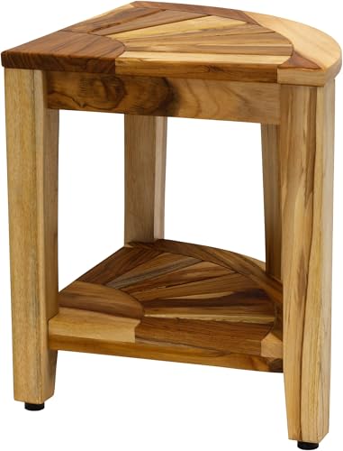 Image of AquaTeak Kai Clear-Shield Corner 15.5 inch Teak Shower Bench