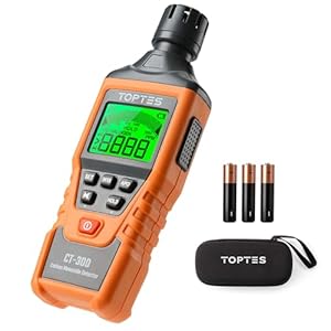 TopTes CT-300 Detector de monóxido de carbono portátil, detector de CO con alarma audible y visual, 0-5000PPM, alarma de CO, pantalla LCD retroiluminada, para el hogar, automóvil, campamento y viajes