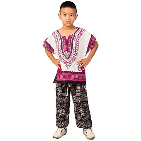 Lofbaz African Dashiki Shirt for Kids Girls Boys Unisex Clothes Print T-Shirts Little Baby Toddler Dress Up Clothing White & Pink 11-12Y Cover