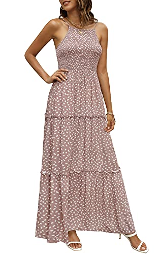 Zattcas Long Summer Dresses for Women Floral Boho Beach Sundress Long Maxi Dress Mauve L