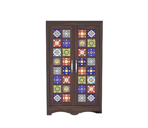 Image of Sheesham Wood Wooden 2 Door Wardrobe Organizer for Clothes | - Solid Wood Almirah with 2 Shelves - with Hanging Space Cupboard for Large Bedroom (Design 18)