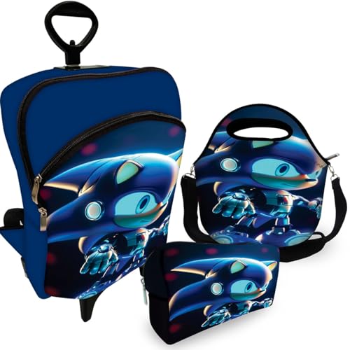 Kit Mochila de Carrinho C/Roda Infantil + Lancheira + Estojo SonicBô