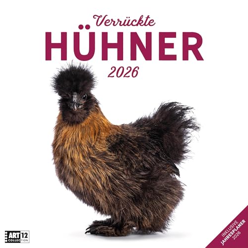 Verrückte Hühner Broschürenkalender 2026 - 30x30 - Art12 | Außergewöhnlicher Tier-Kalender im schlanken Hochformat (aufgeklappt 30x60 cm) | Notizen