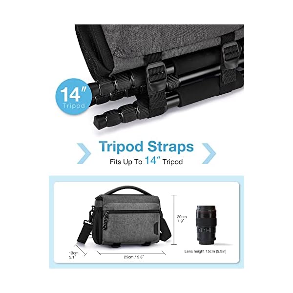 BAGSMART Small Camera Bag for Photographers, Compact Camera Shoulder Bags for DSLR/SLR/Mirrorless Cameras, Waterproof Crossbody Camera Case with Tripod Holder, Grey