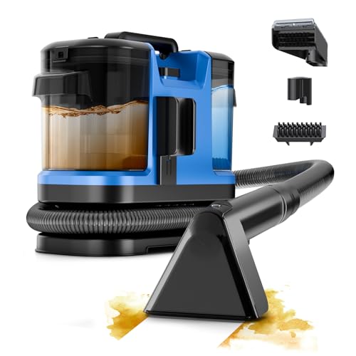 Image of Portable Carpet & Upholstery Cleaner Machine, Handheld Spot Cleaner with Dual Brush, 18KPa Suction, Large Removable Tank for Couch, Car, Stairs, Rugs & Pet Stains, Blue