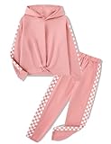 Auiopila Girls Outfits Casual Tops Twist Front Pullover Hoodies Long Sleeve Fashion Sweatshirts and Sweatpants Girl Clothes