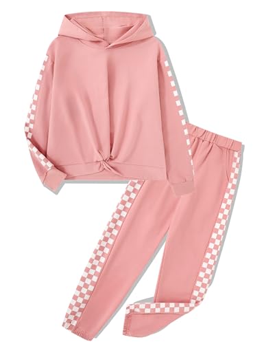 Auiopila Girls Outfits Casual Tops Twist Front Pullover Hoodies Long Sleeve Fashion Sweatshirts and Sweatpants Girl Clothes