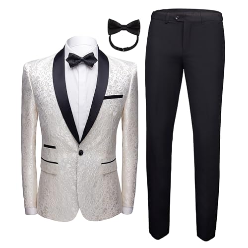 Mens Formal Tuxedo Suits Slim Fit 2 Piece Skinny Tuxedo Suit Set Shawl Lapel Suits Men for Wedding Prom White