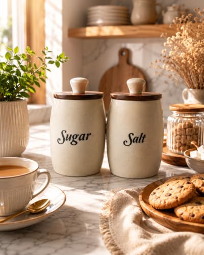 Image of Ceramic Airtight Sugar Salt Canister Set of 2 (Dholak)