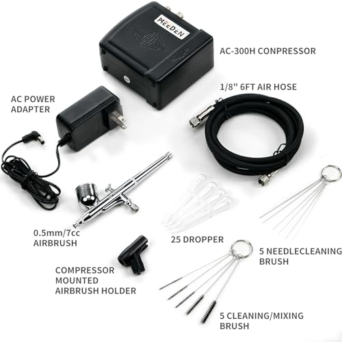 MEEDEN Airbrush Kit with Air Compressor, Dual Action Air Brush Spray Gun with 0.5mm Nozzle & Cleaning Set - Ideal for Painting, Nails Art, Model Making & DIY - Black - Image 6
