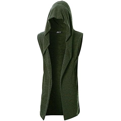 GIVON Mens Sleeveless Ruffle Shawl Collar Cardigan with Pockets, Dcc046-khaki, Large Cover