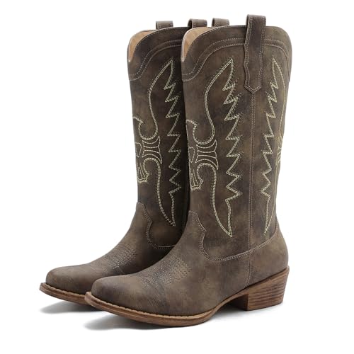 Image of GLOBALWIN Women's Knee High Long Pointed Toe Western Cowboy Boots For Women