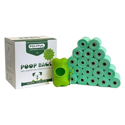 Bolsas recogida excrementos perro - Extra gruesas, biodegradables y compostables - 100% a prueba de fugas (300 Bolsas y 1 Dispensador)