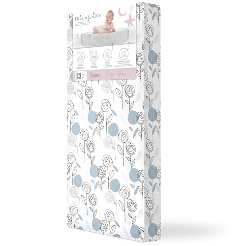 Image of Dream On Me Floral Dreams Firm Fiber Baby Crib Mattress in Teal, Greenguard Gold and JPMA Certified, Fits All Standard Cribs and Toddler Beds, Waterproof Sleep Surface & Machine Washable Cover
