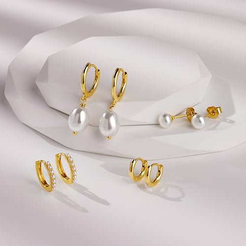 Image of Small Gold Huggie Hoop Earrings Set for Women Men Hypoallergenic 14K Plated Stack Cartilage Earrings, Sterling Silver Multiple Piercing Lightweight Mini Thin Cute Dainty Trendy Jewelry Gifts for Women