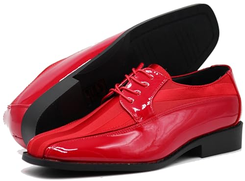 Image of BMY Men's Striped Satin Matching Patent Upper Oxfords Formal Dress Shoes
