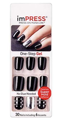 Kiss imPress Press-On Manicure Short Length Black Nails 67978 Claim to Fame (Polka Dot Accent Nails)